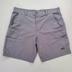Under Armour Cargo Shorts Men 40x9 Gray Loose Fit Lightweight Stretch Heat Gear